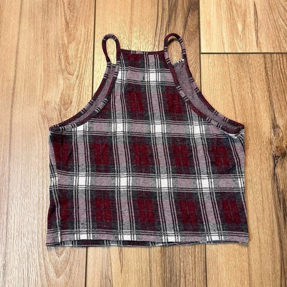 Brandy Melville Burgundy Plaid Top - Picture 4 of 5